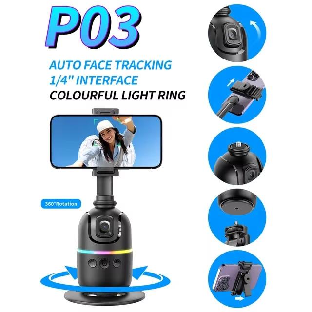 

Новый мобильный телефон P03 Gimbal Stabilizer AI 360 Smart Face Recognition Follow Selfie Stand Отслеживание лица Настольный стабилизатор для смартфонов No lights чёрный
