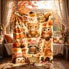 1pc Large Quilted Flannel Blanket Suitable for All- Soft Warm Bedspread with Autumn Forest Cute Creatures Print - Lightweight Bed Throw For,, Couples,