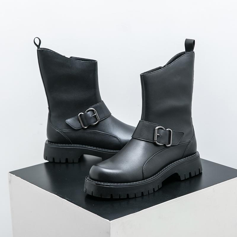 Autumn and Winter Retro Maillard Short Boots Thick Sole Height Increase Non Slip Zipper Fashionable Casual Knight Boots