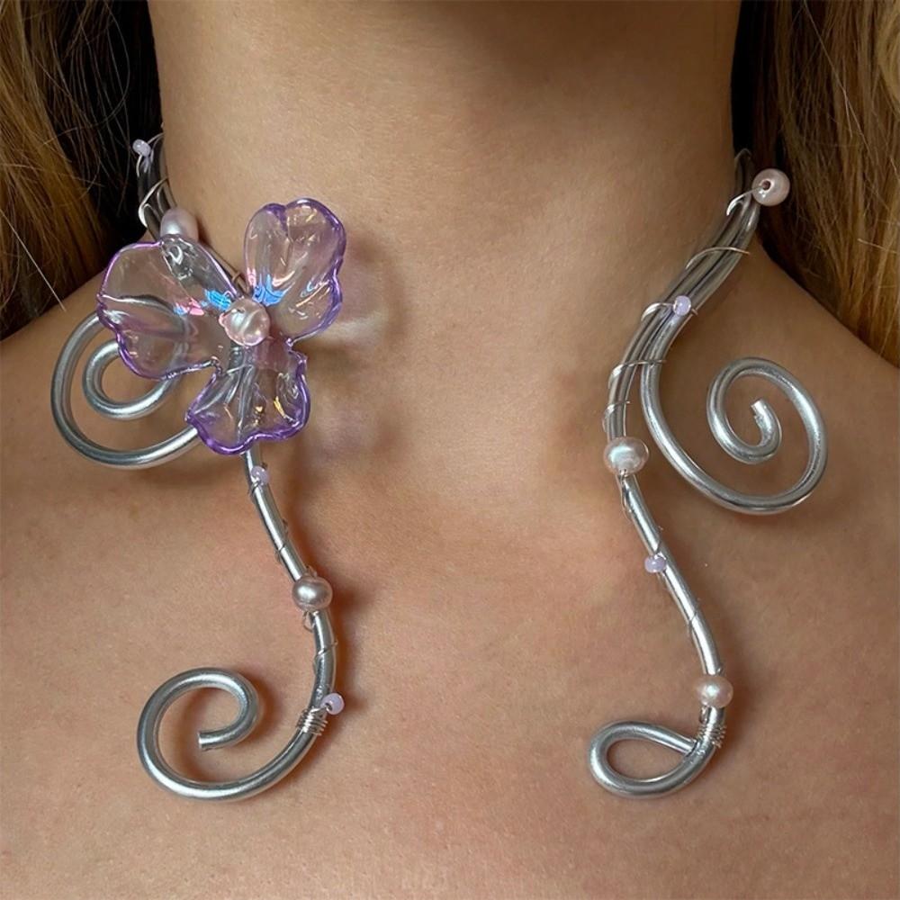 Flower Pattern Choker Necklace Colorful Women Necklace Elegant Collar Necklace серебряный