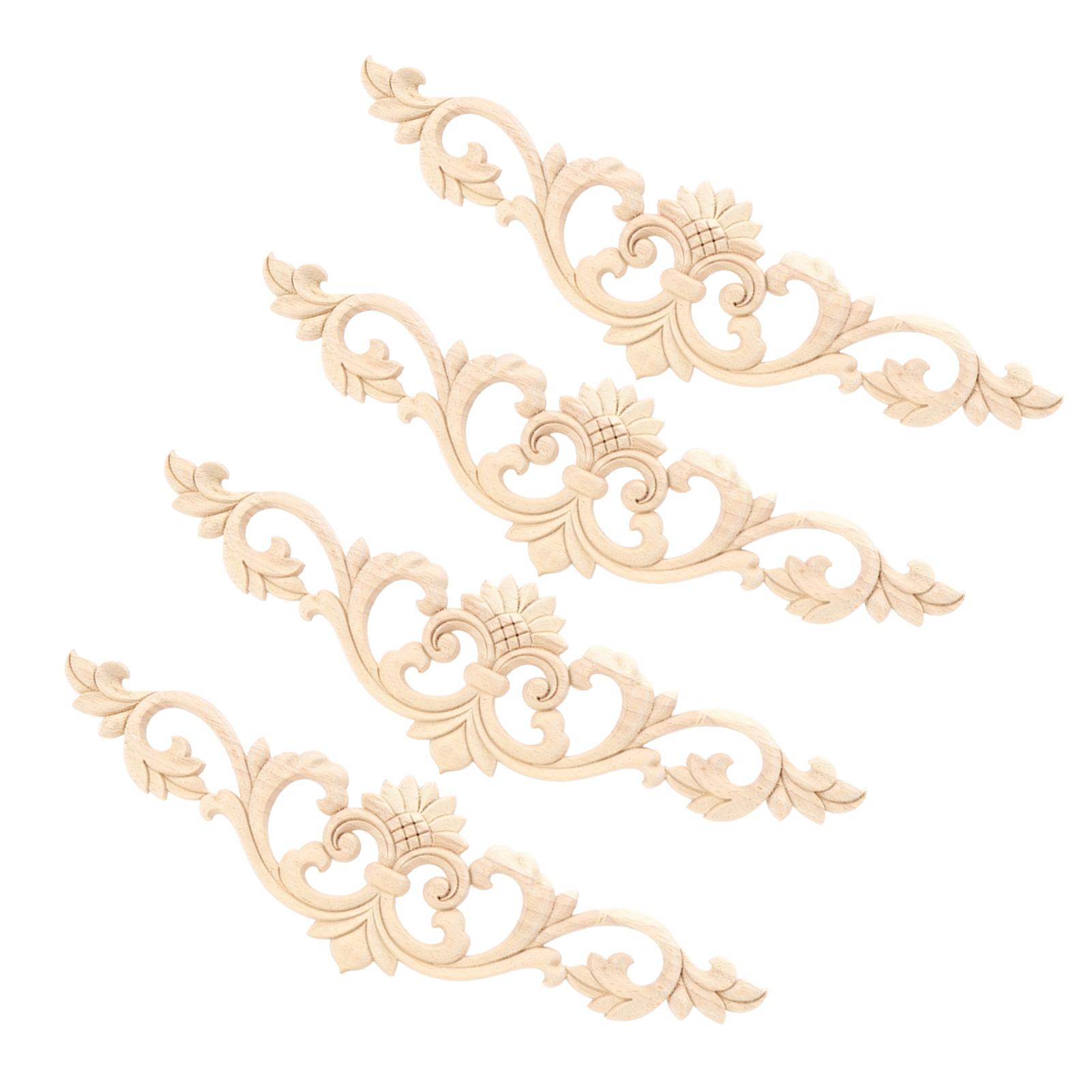 

4Pcs Unpainted Wood Carved Applique Beautiful Carving Decal Garden Fence Furniture Decor 30x8cm