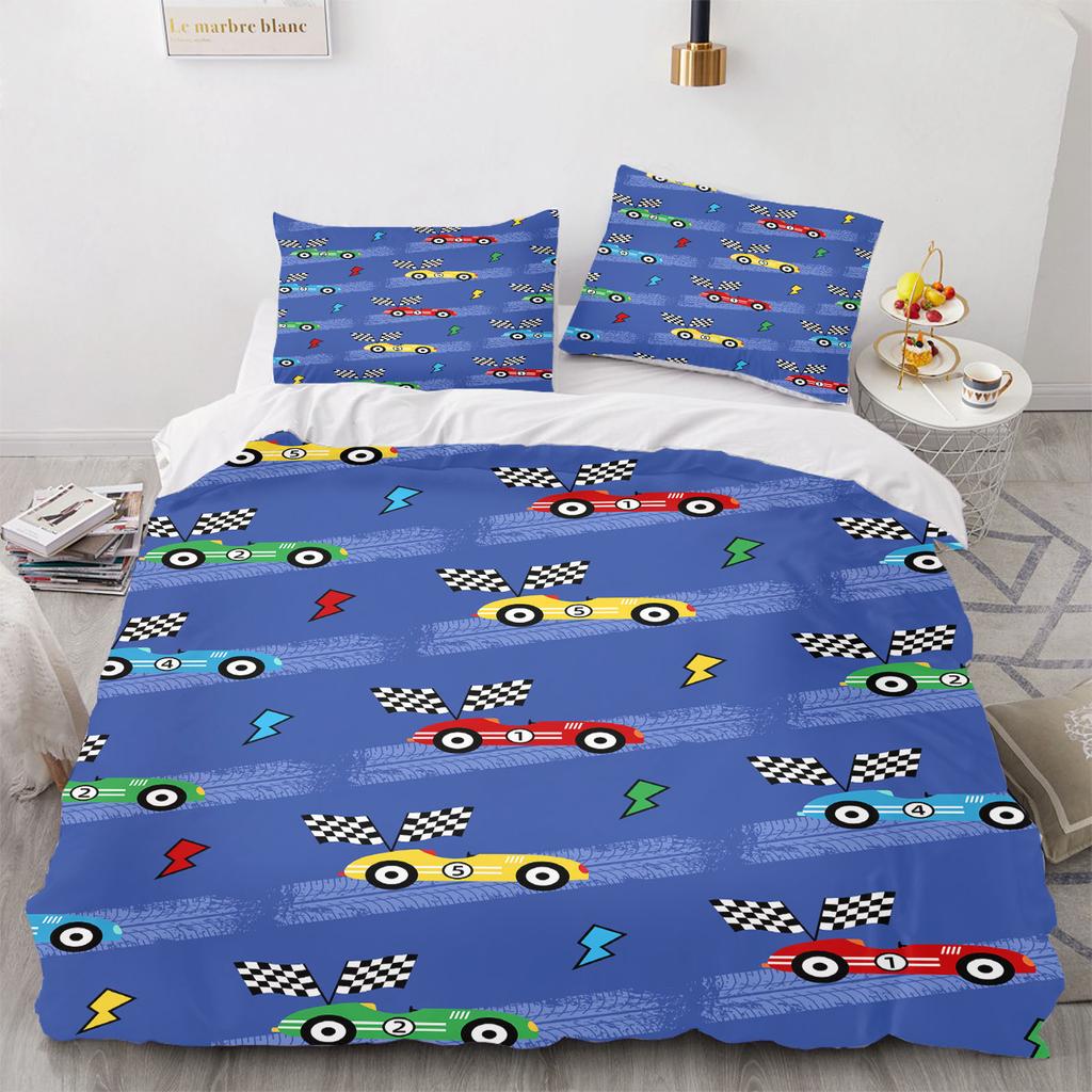 Cartoon Car Anime Bedding Set Duvet CoverPolyester Suitable For Children And Adults 3-Piece Set