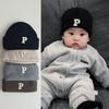 P Letter Baby Knitted Hat Autumn Winter Infant Warm Hat Fashion Baby Beanie Cap  Boys Girls