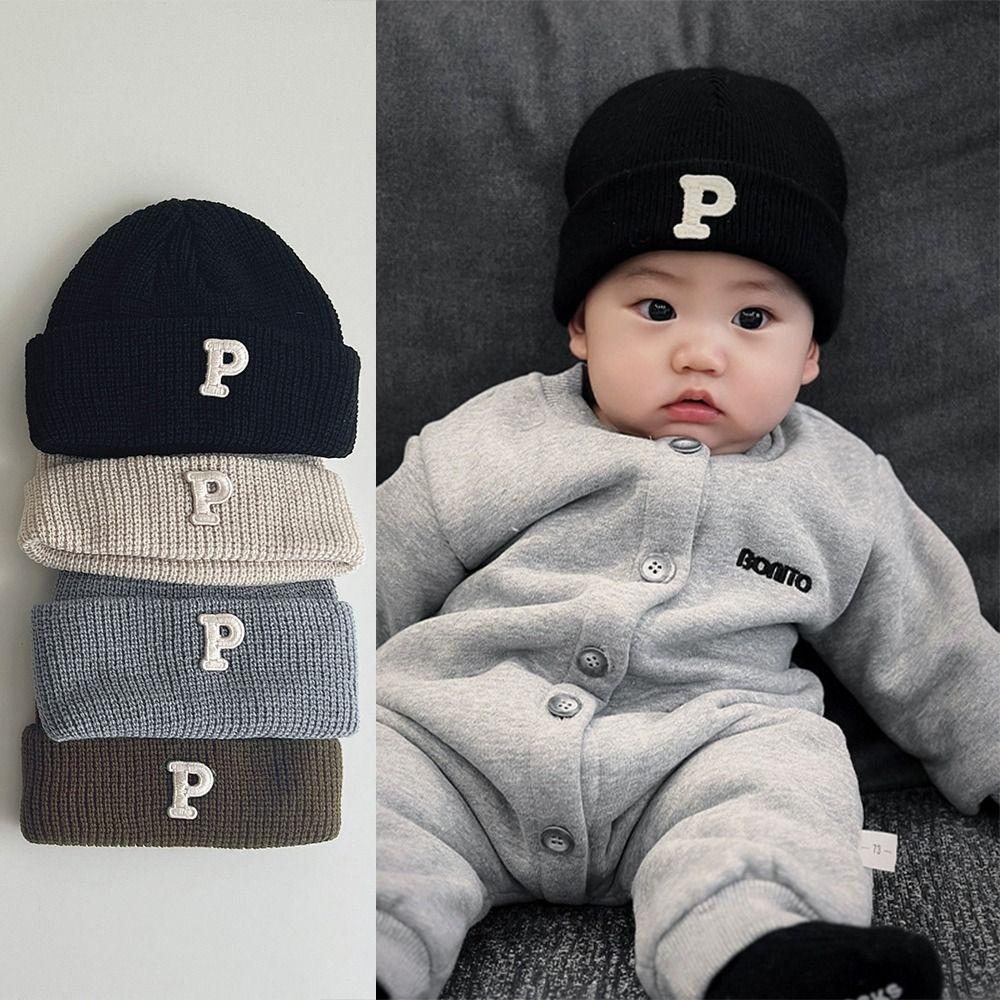 P Letter Baby Knitted Hat Autumn Winter Infant Warm Hat Fashion Baby Beanie Cap  Boys Girls