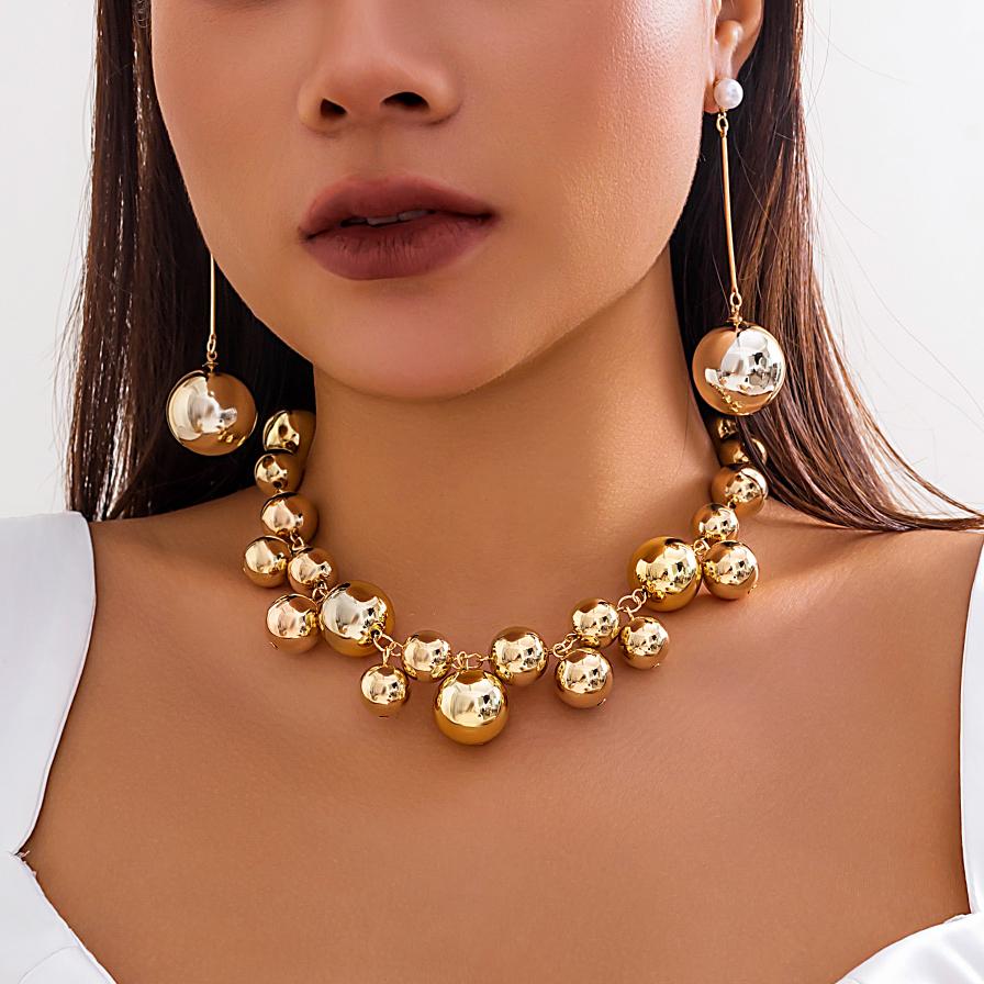 

Punk Acrylic CCB Big Ball Bead Chain Necklace Drop Earrings for Women Vintage Chunky Clavicle Chain Grunge Jewelry Set Steampunk