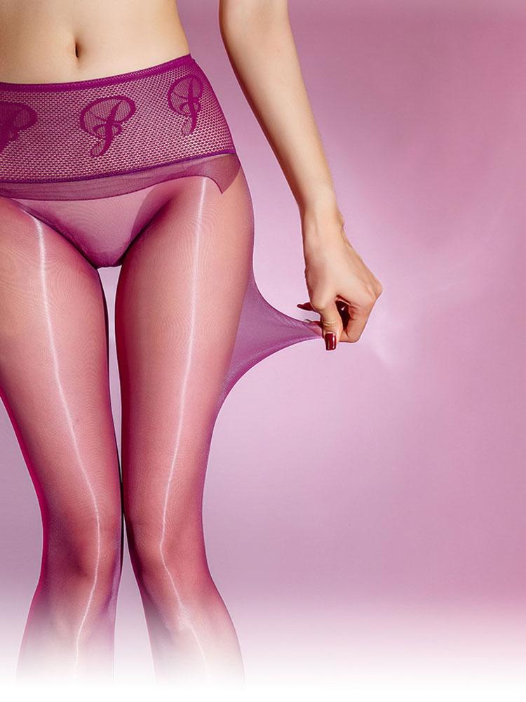 360 Traceless Women'S Pantyhose Oil Shiny Ultrathin Sheer Transparent Stocking Fashion Printing Waist Tights Allure Nightwear
