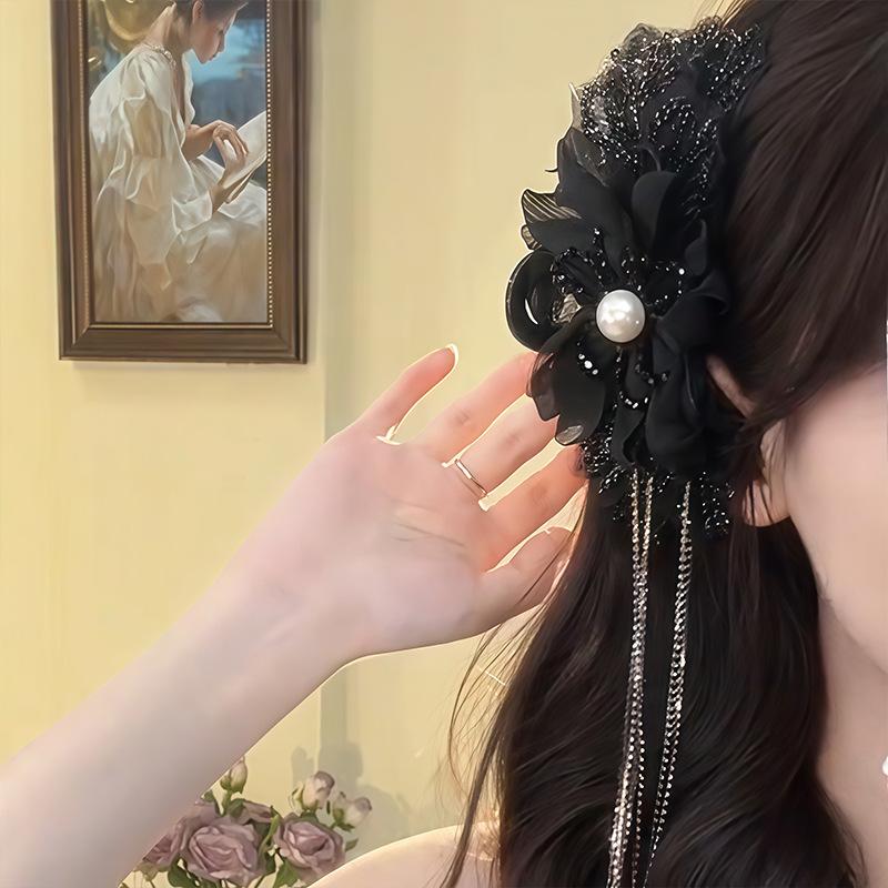 1PC Flower Tassel Grab Clip Female High Sense, Temperament Versatile Hairpin Back Head Shark Clip Headdress