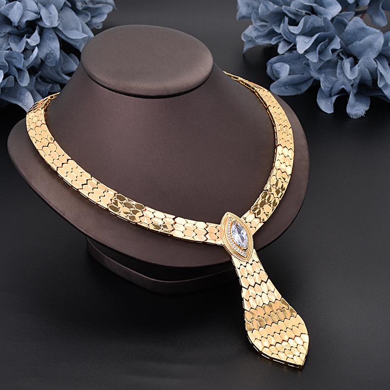 24K Gold Bride Jewelry Set: Necklace, Bracelet, Earrings, Ring - Four Pieces