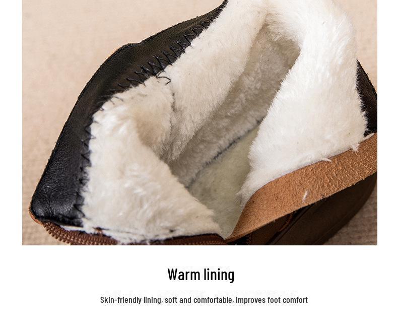 2024 Women's Winter Leather Short Boots: Warm, Non-Slip, Thickened Cotton for Middle-Aged & Elderly