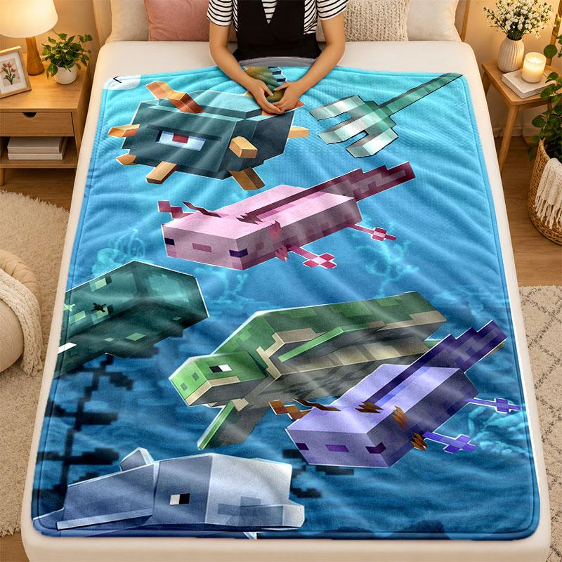 Flannel Blanketminecraft Warm Soft Throw Blanket for Indoor Sofa Bed Living Room Use