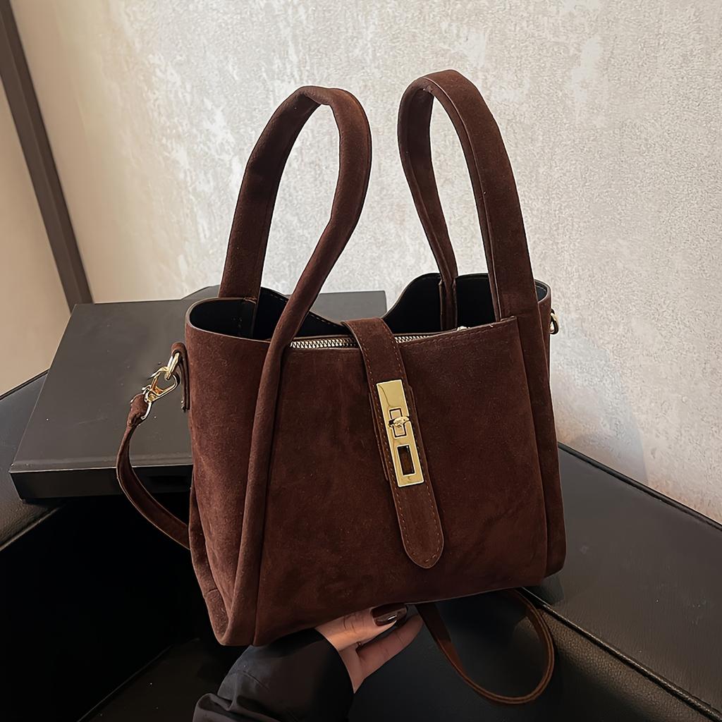 Autumn and winter retro high-end texture frosted suede handbag, simple fashi trend solid color classic elegant handbag,