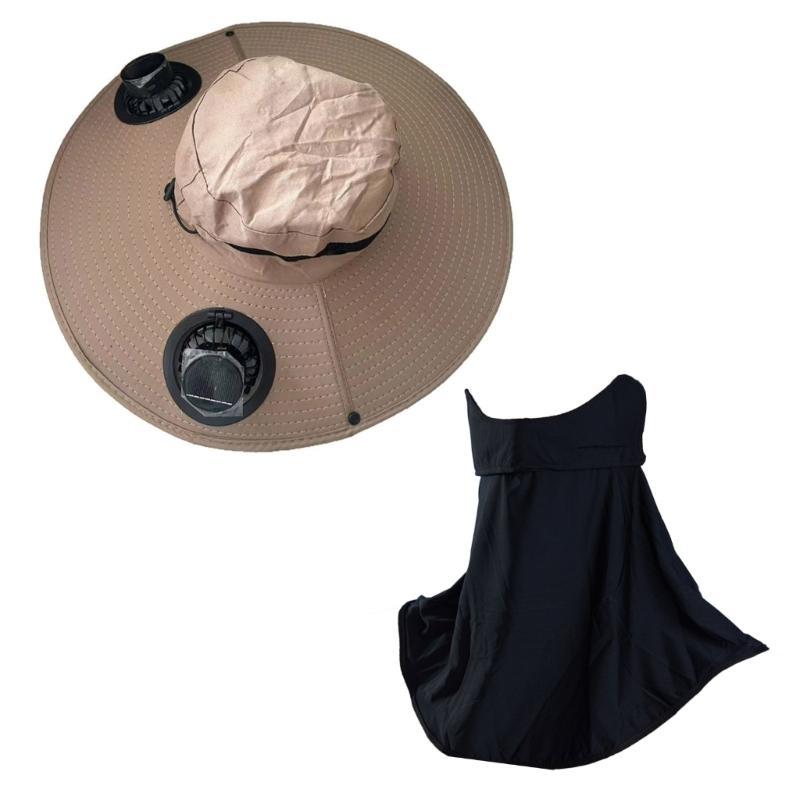 

Breathable Solar Ventilation Hat with Removable Fan Sun Protective Neck Cover Suitable for Hot Weather Outdoor Activity