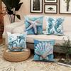 Chic Blue Summer Ocean Series Throw Pillow Covers Marine Life Shell Seahorse Turtle Print Square Cushion Case Living Room Decor