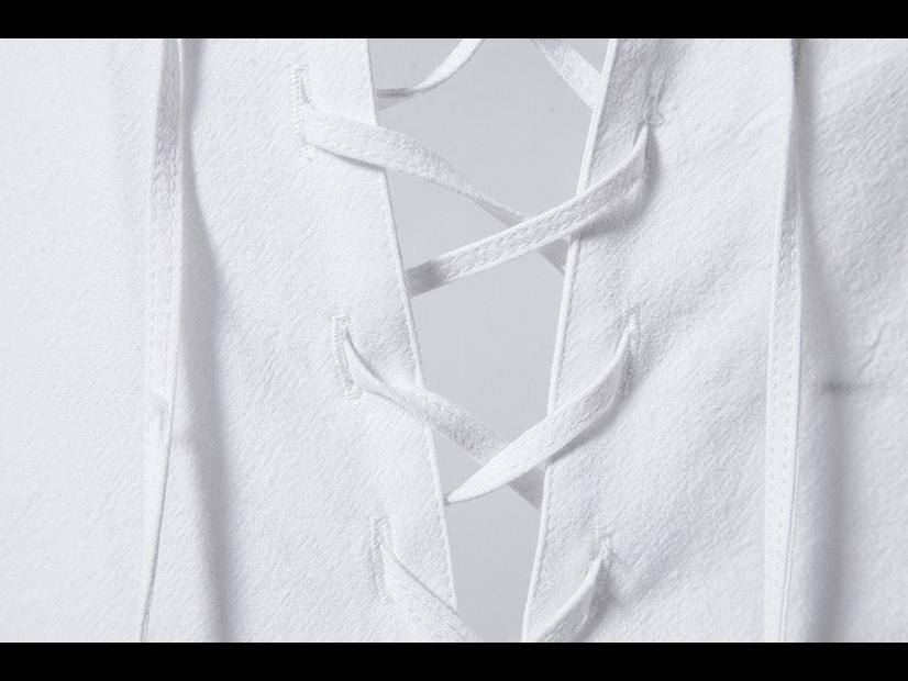 Chemise Henley en coton pour homme, à manches longues, décontractée, avec col montant et cordon de serrage.