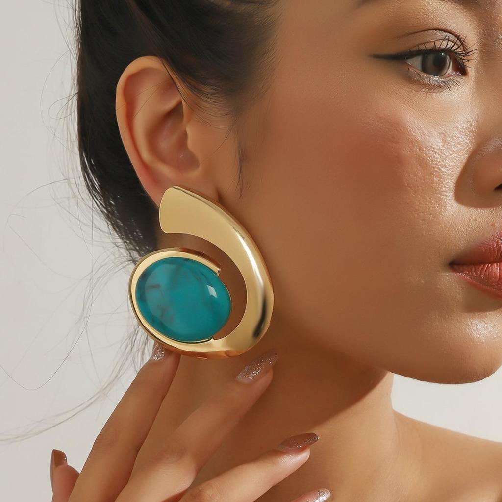 2024 Trendy European & American Turquoise Earrings: Unique, Bold Design