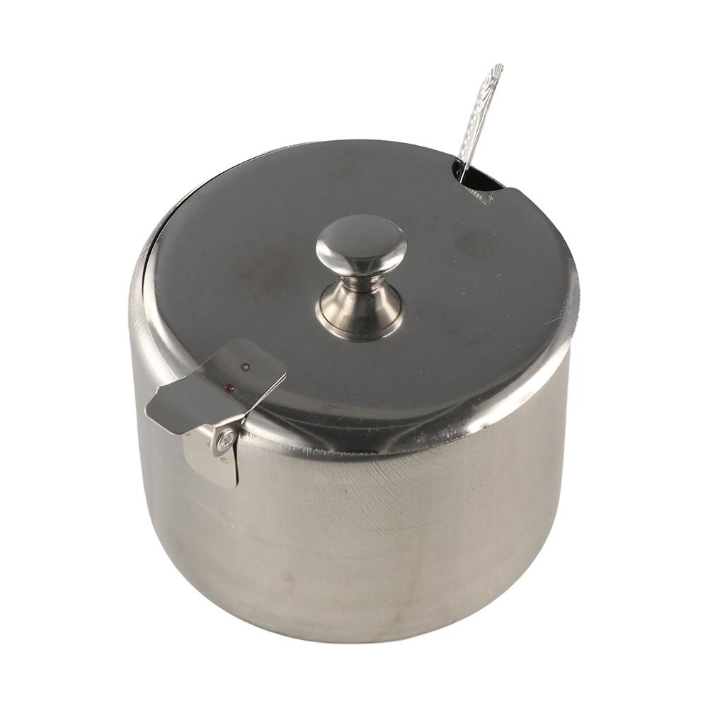 Convenient Silver Stainless Steel Sugar Bowl Waterproof with Lid Spoon Salt Organizer Dustproof Seasoning Jar for Kichen