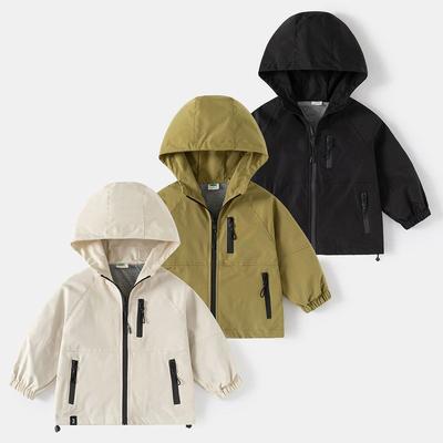 Spring and Autumn Children's Clothing, Kids' Hooded Jacket, Toddler Solid Color Windbreaker, Boys' Zip-Up Jacket, Top
