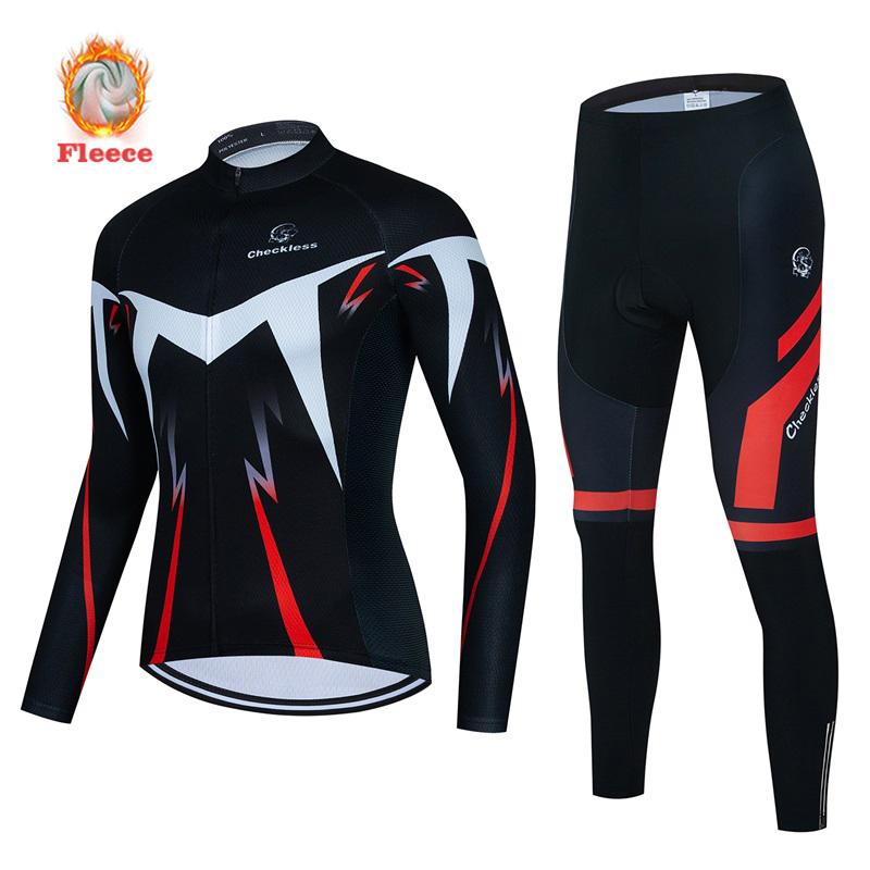 Winter Bike Team Fleece Cycling Jersey Set Fluorescent Green Ropa Ciclismo Men's Long Sleeve Warm MTB Bike Clothes Uniform Road Bicycle Cycling Suit