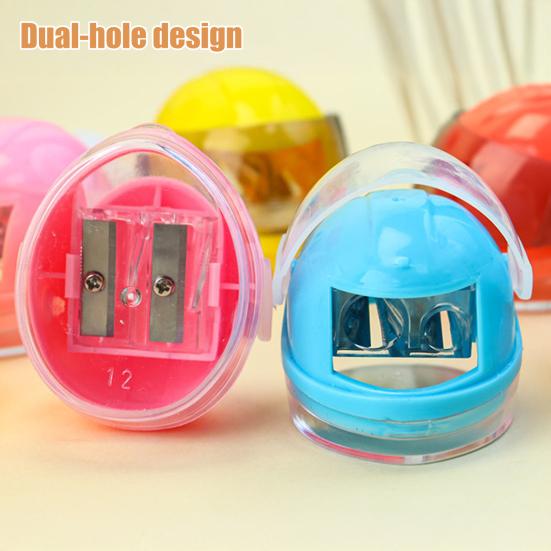 12Pcs Pencil Sharpener with Stainless Steel Blade Double Hole Pencil Sharpener for Thick Thin Pencils Creative Helmet Shape Fun Stationery Sharpener