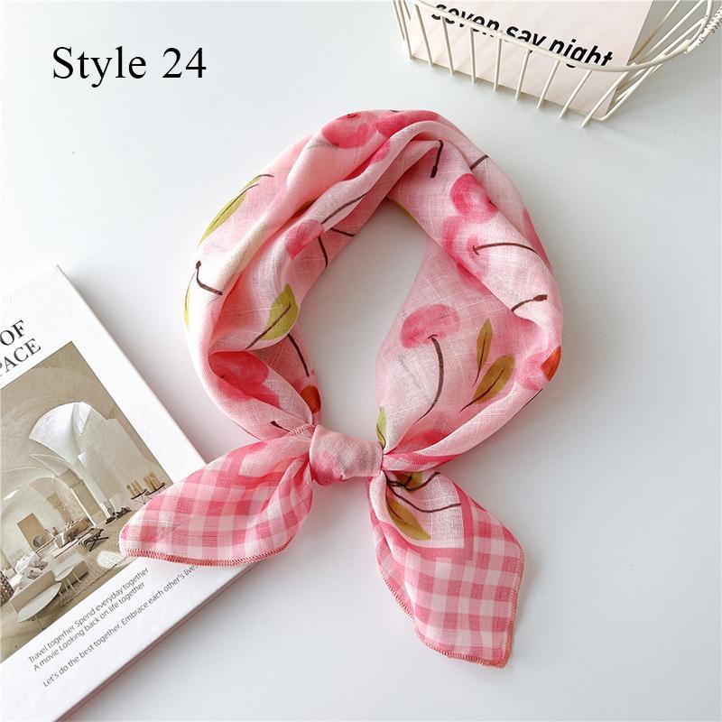 Korean Floral Printed Head Scarfs Women Bandanna Floral Pattern Summer Scarf Cotton Square Neck Scarf Shawl Headband Neckerchief