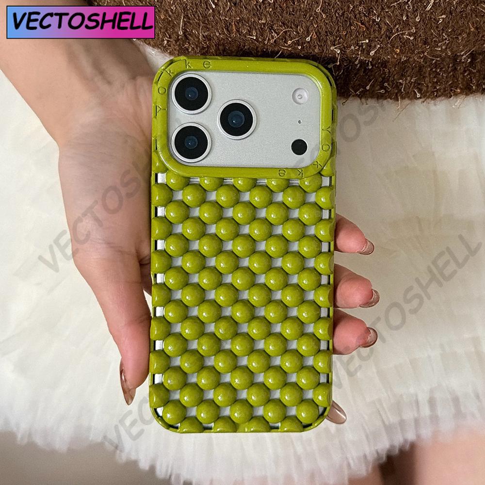Creative Advanced Stereoscopic Hollow Out Pearl Round Bead Shock Proof Phone Cover Case For iPhone 17 16 15 14 13 Pro Max