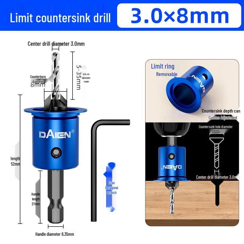 Woodworking Countersink Drill Bit Set: Precision Hole Opener and Screw Hole Beautification Tool.