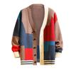 Neuer Herren Kontrastfarben Pullover Cardigan Splicing V-Ausschnitt Pullover Große Jacke