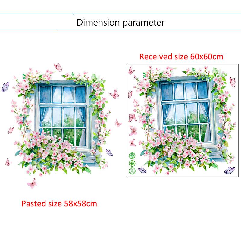 3D Fake Window Wall Sticker Self Adhesive Window Sill Flower Butterfly Decal for Living Room Bedroom Decoration Home Decor
