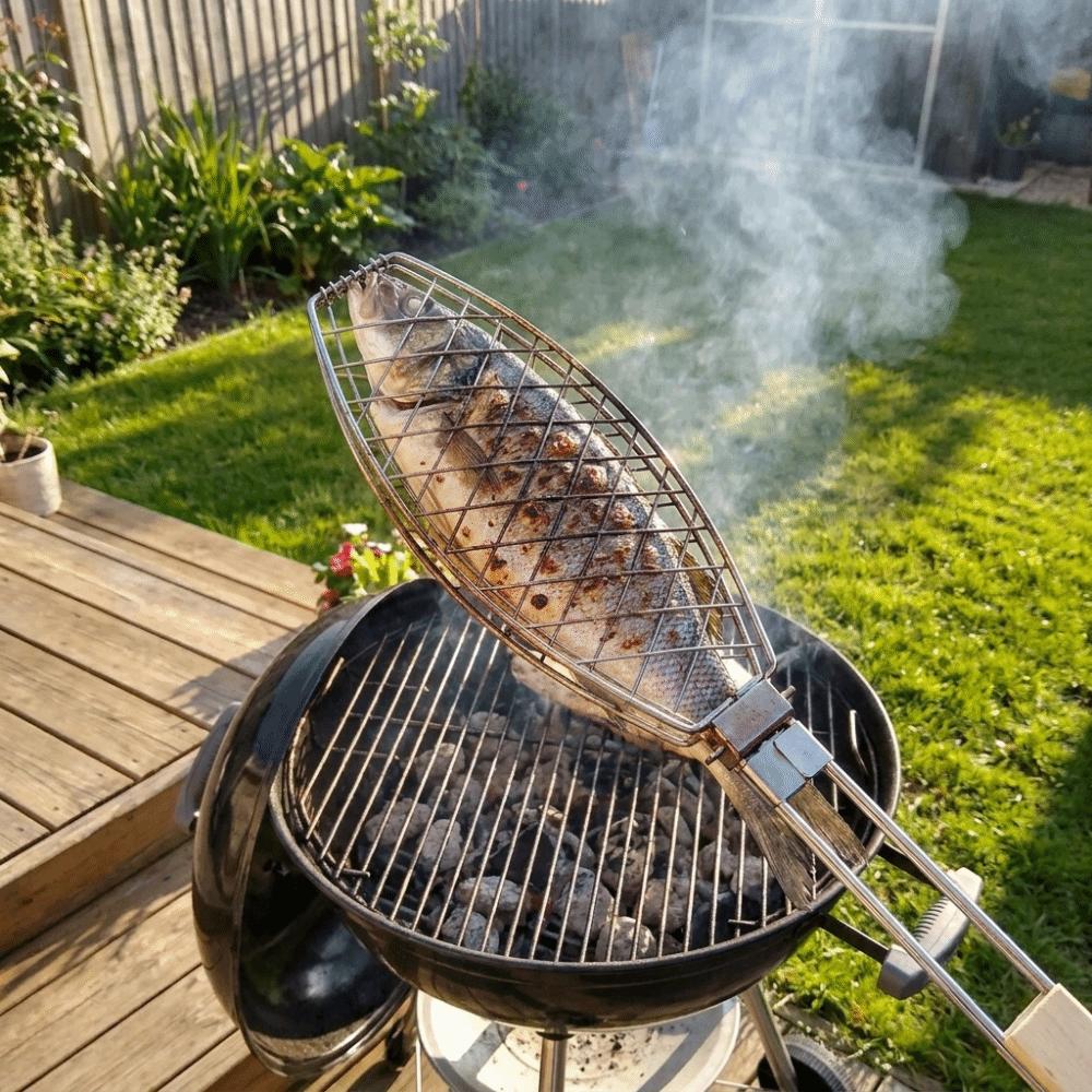 Folding Handle Grilling Basket Stainless Steel Grilled Fish Clip BBQ Tool  Home Use