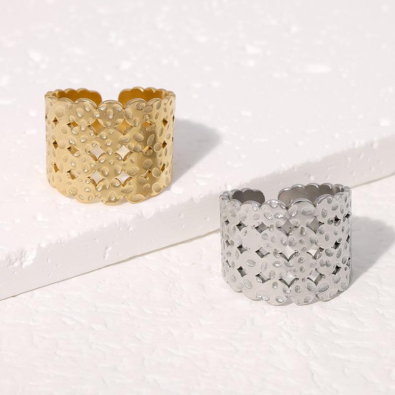 18k Gold Adjustable Wide Band Stainless Steel Ring for Women