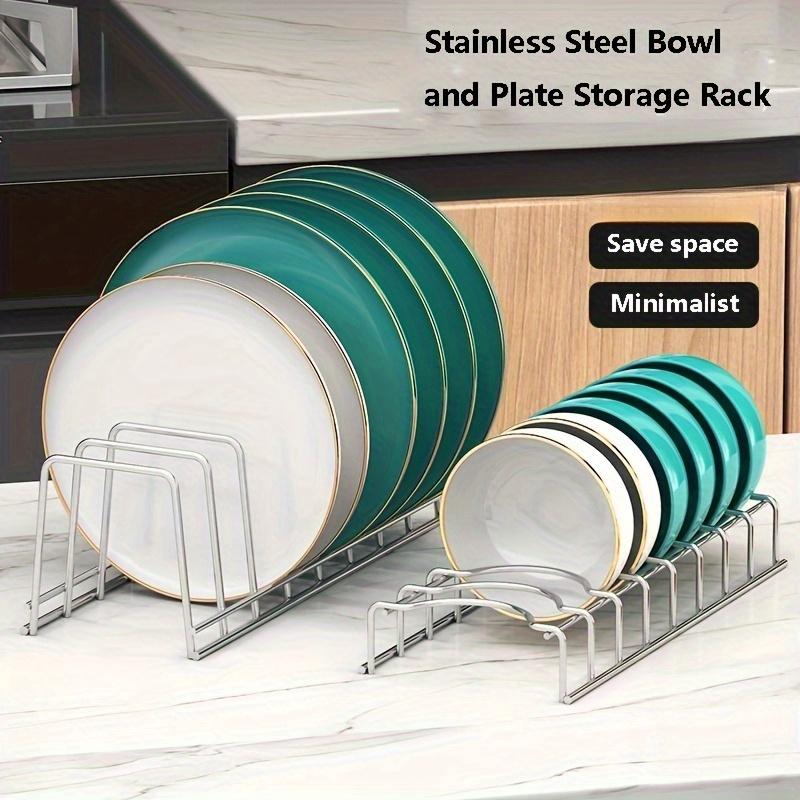Small Dish Drainer Expandable Kitchen Dish Drying Rack Metal Plate Holder with Drip Tray Cupboard Organizer