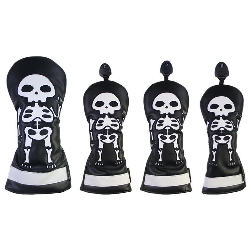 Skull Embroidered Golf Wood Headcover with Rotating Number Tag (1/3/5/UT)