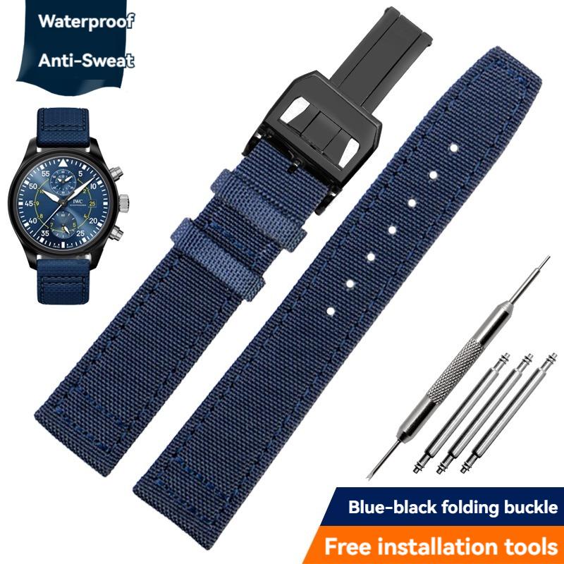 Nylon Canvas Watch Strap for IWC Pilots Portugal Portofino Fabric Cowhide Bottom Watch Chain Men Women Watchband 20mm 21mm 22mm