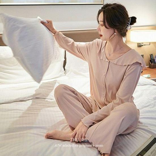 Maternity Lounge Set: Loose-Fit Plus Size Pajamas for Spring & Autumn - Ideal for Postpartum Nursing & Homewear