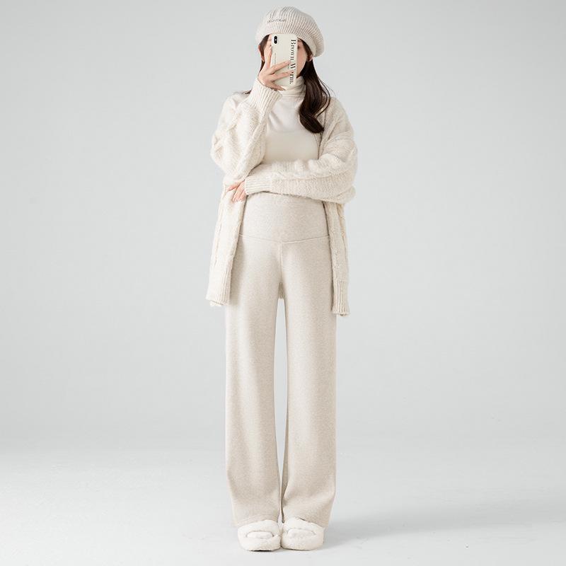 

Pregnant Women s Cashmere Velvet Straight-Leg Pants - Autumn/Winter 2025, Belly Support Wide-Leg Soft Long Pants XL