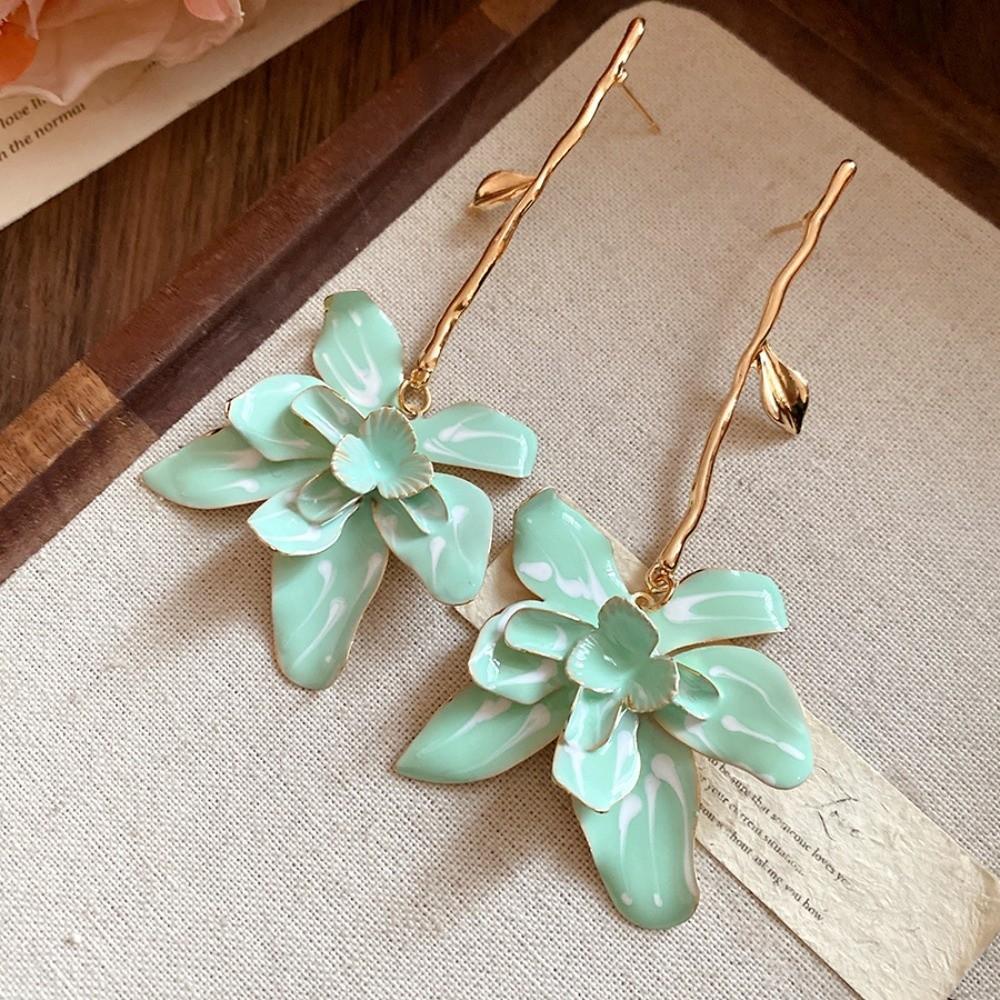 Zinc Zinc Alloy Floral Pendant Earrings Big Flower Stud Earrings Enamel Flower Drop Earrings Vacation