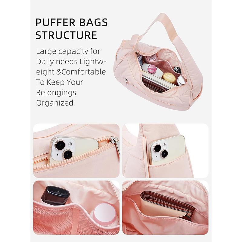 Puffer Crescent Bag for Women Quilted Shoulder Bag Adjustable Strap Shoulder Bag Nylon Work Travel Hobo Bags KTY