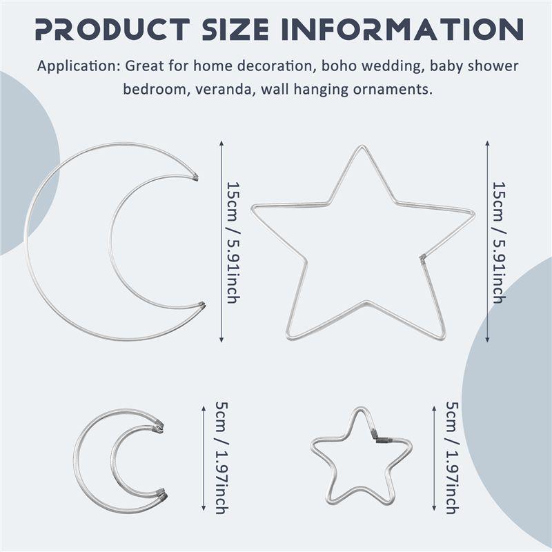 AEE4-Moon Star Dream Catcher Metal Hoop Rings Circle Macrame For DIY Craft Dream Catcher Making Home Wall Hanging Decoration