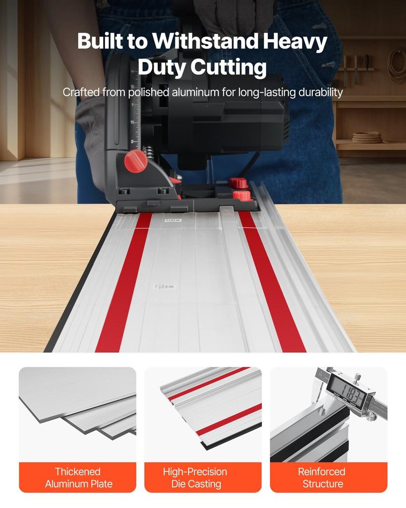 Track Saw Guide Rail, 2794 mm Cutting Range, Kit Includes 2 x 698.5 mm Aluminum Extruded Guide Rails and 3 Connectors, Compatible with Makita, Festool