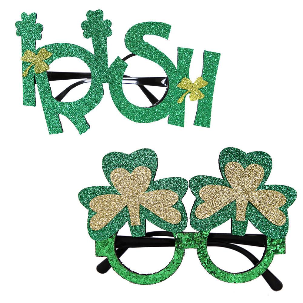 Plastic Stylish Green Glasses With Shamrock And Hat For St Patricks Festivities Day