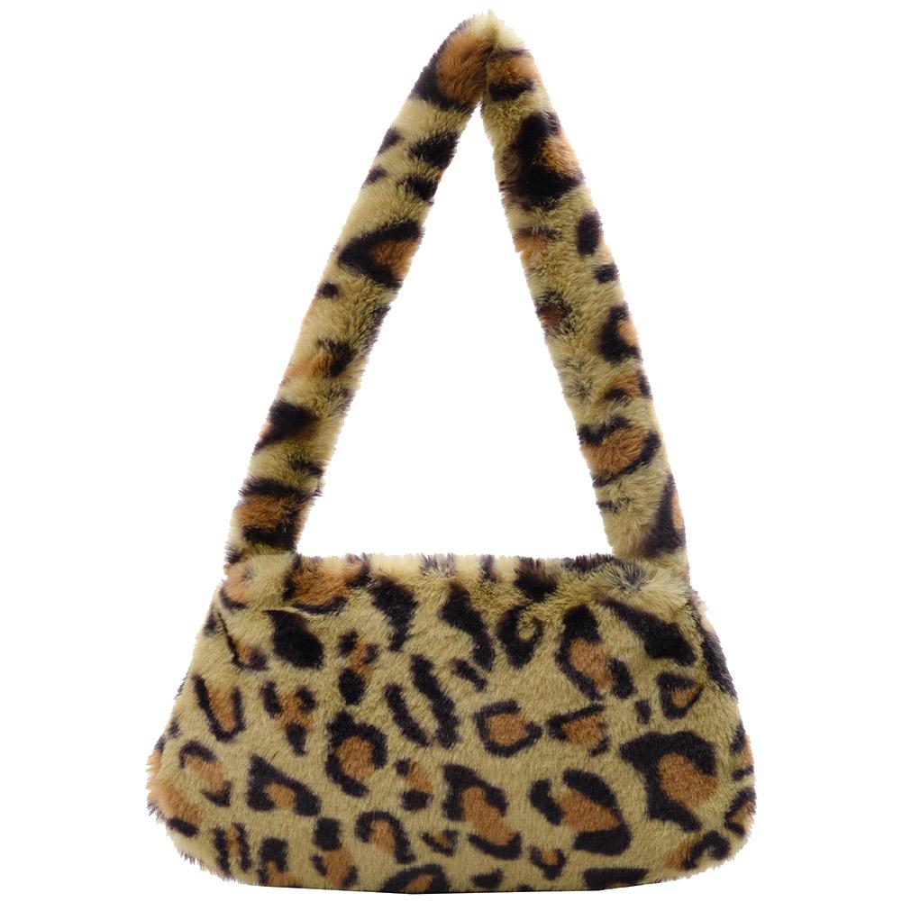 Retro Animal Pattern Underarm Bag Women Mini Plush Shoulder Handbags Purse