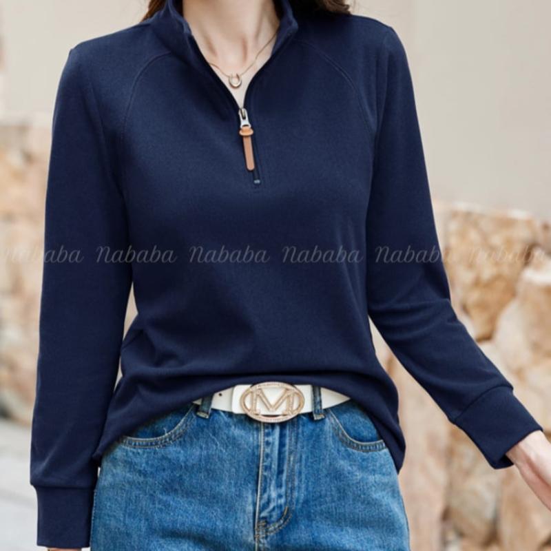 Navava Men NT2992 Basic Zipper Mock Neck VelveT Long Sleeve T shirT