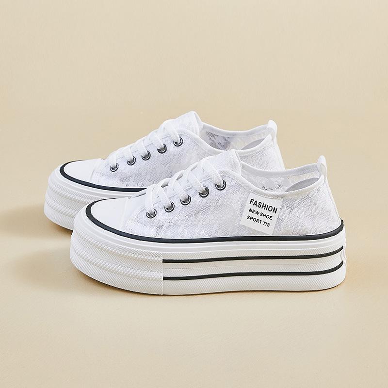 Fashion Student Thick Bottom Women's Casual Shoes Fashion Hot Sale Woman Lace-up Lace Flats Shoes Summer Hollow Low-top Sneakers Zapatos