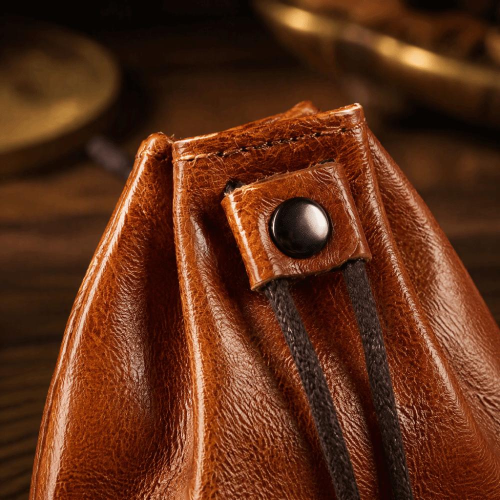 Retro Style Leather Purse Mini Size Drawstring Purse Change Purse Car Key Pack Jewelry Storage