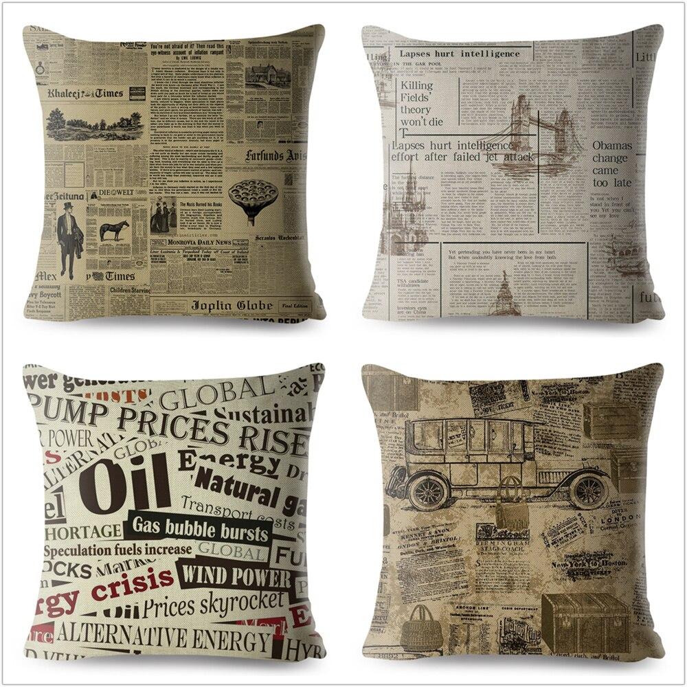 Buy 45x45cm Linen Vintage Newspaper Cushion Cover for Sofa Home Decor