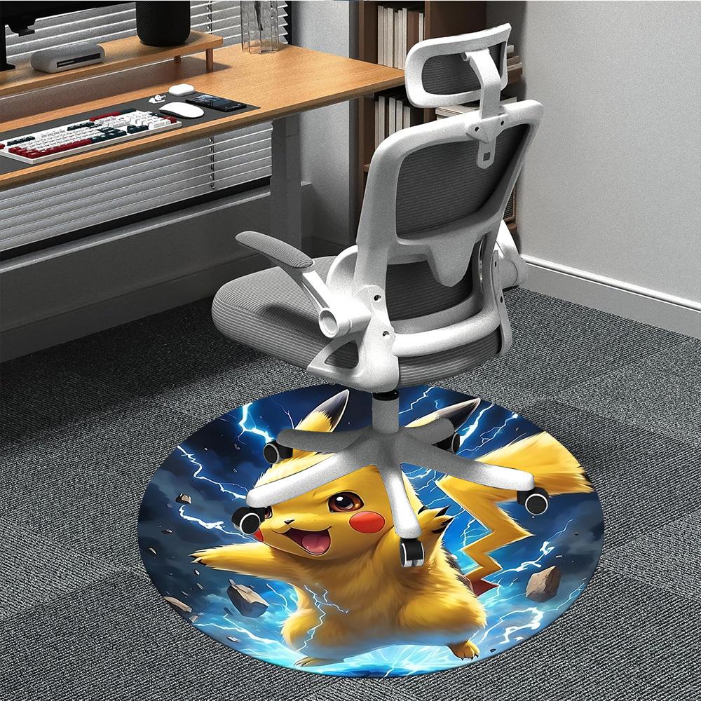 1pcPikachu Electric Office Round Area Rug, Indoor Mat Suitable For Office, Under Office Chairs Bedroom Living Room Home Decor, Room Deco