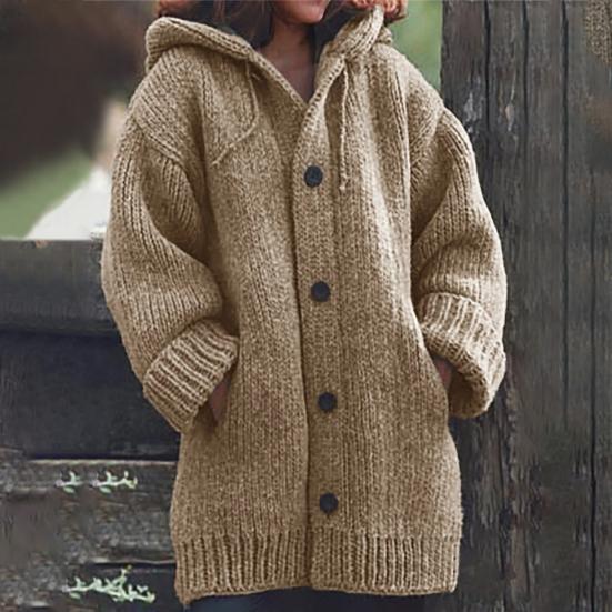Kapuzenpullover, einfarbig, Taschen, warm, einreihig, mittellang, Strickjacke, Streetwear