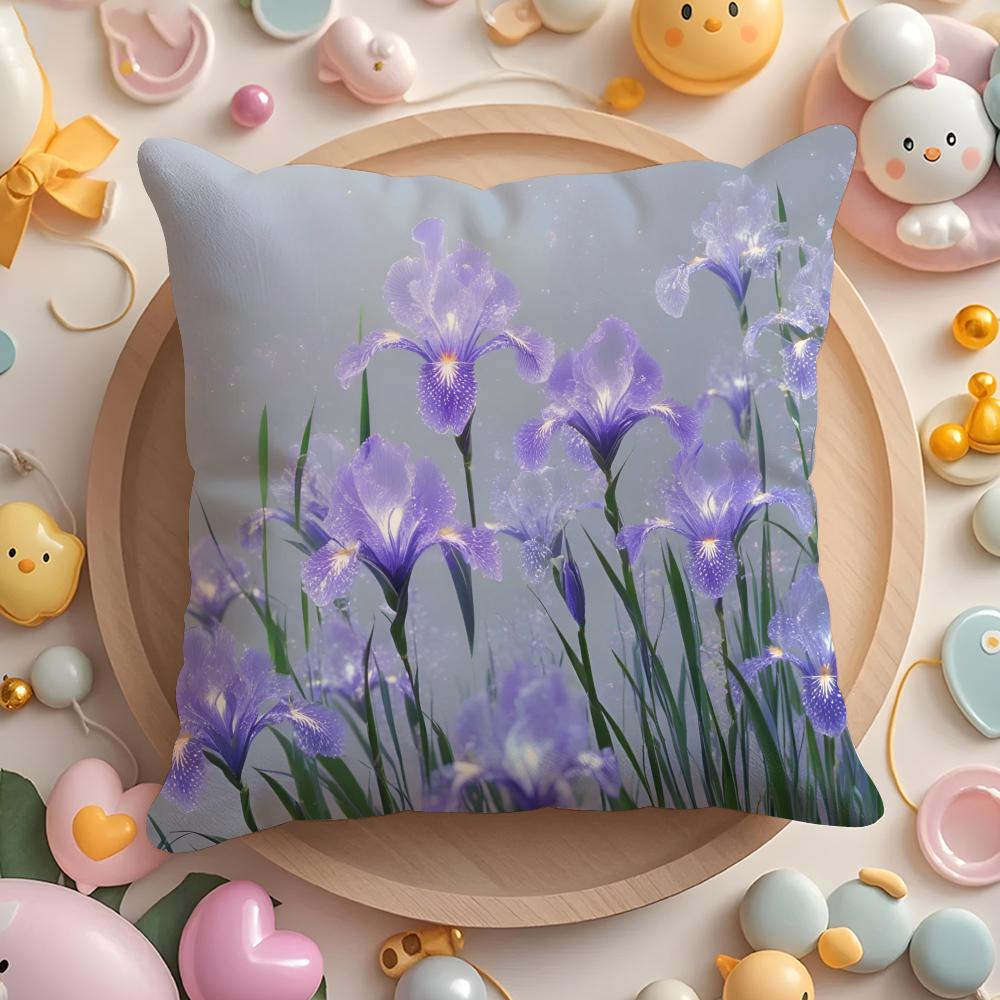 Iris Flower Cushion Cover Home & Car Multi-Scene Pillow Cover - Reversible, Soft & Durable for Daily Use