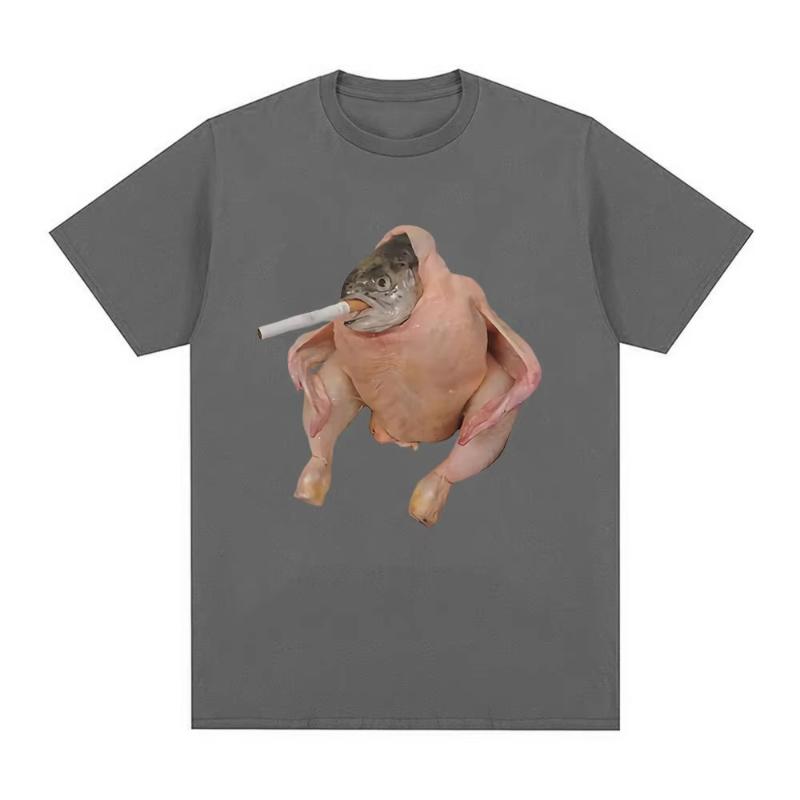 Fish Face Chicken Smoking A Cigarette Meme T shirt Funny UnisexWomen Clothing Harajuku Tshirt Unisex  Cotton Graphic T Shirts