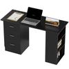 Computer Desk, Writing Table, PC Workstation with 3 Storage Shelves and Drawers, Silver Handle, for Home Office, Black